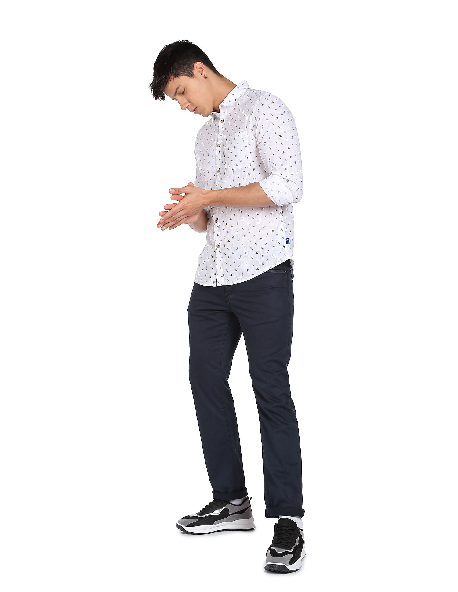 Flying Machine Slub Floral Slim Fit Shirt