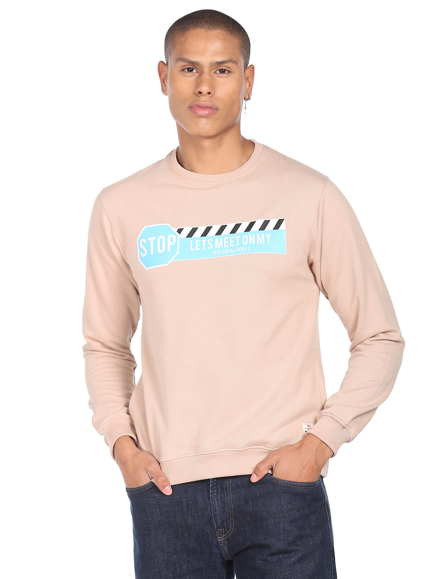Flying Machine Crew Neck Typographic Print Sweatshirt