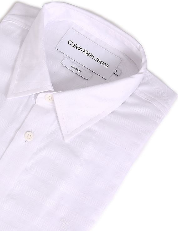 Buy Calvin Klein Men White Self Design Cotton Regular Fit Formal