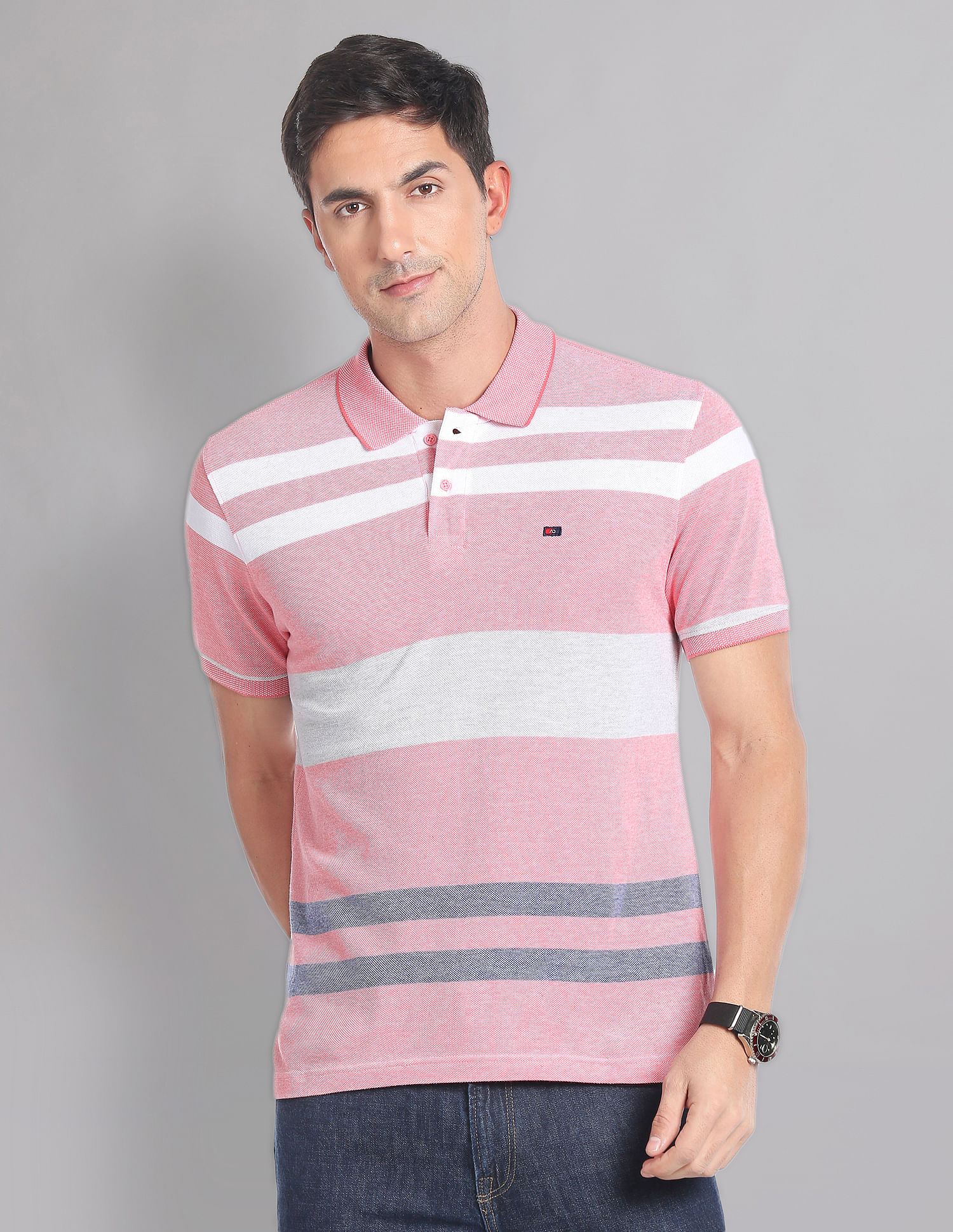 AD by Arvind Horizontal Stripe COOL-IT Real Deal Polo Shirt