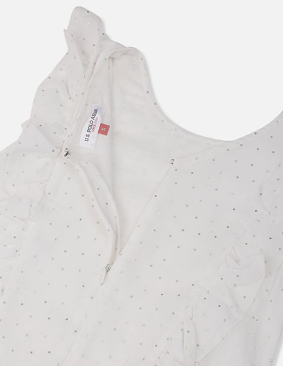 U.S. Polo Assn. Kids Girls Ruffle Trim Foil Print Dress