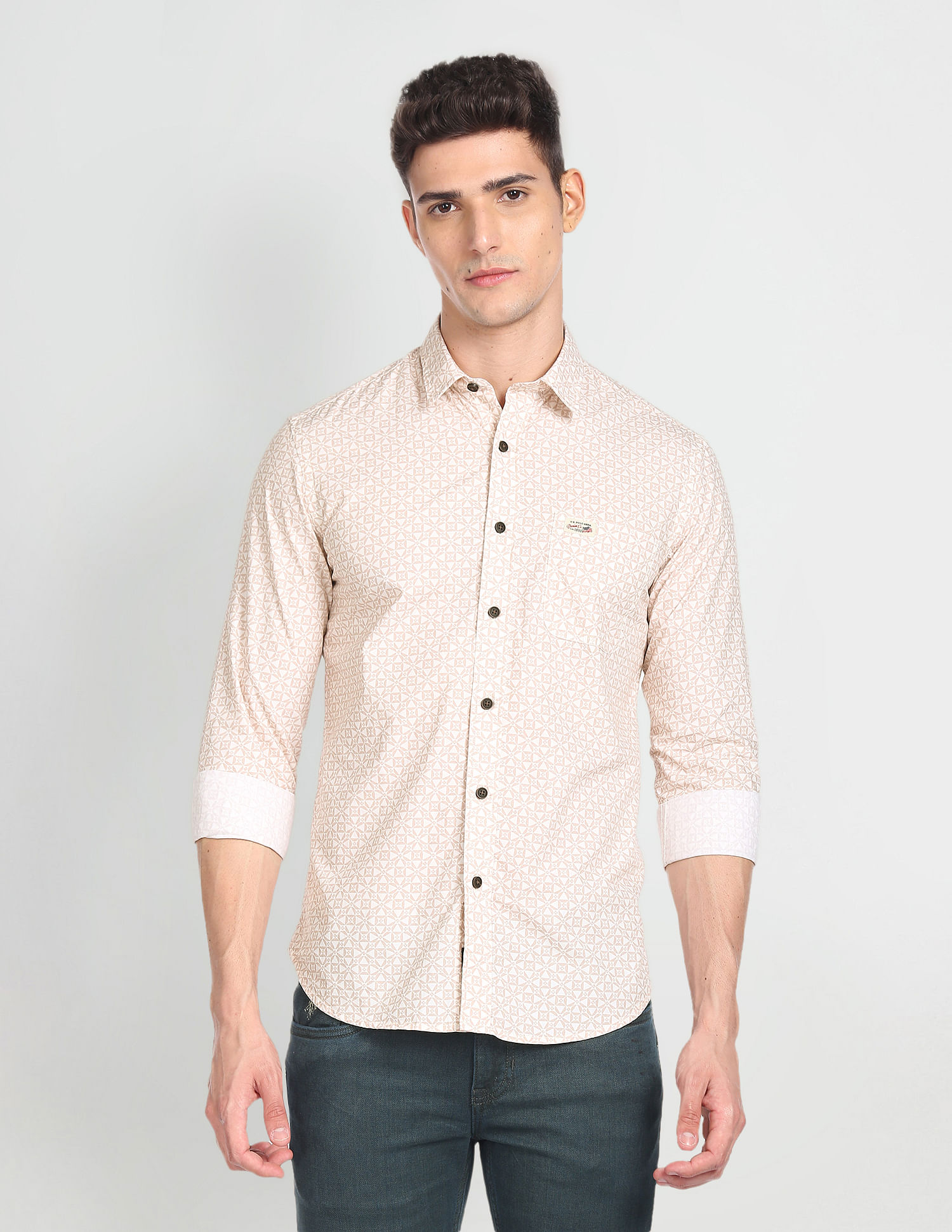 U.S. Polo Assn. Denim Co. Rounded Cuff Printed Casual Shirt
