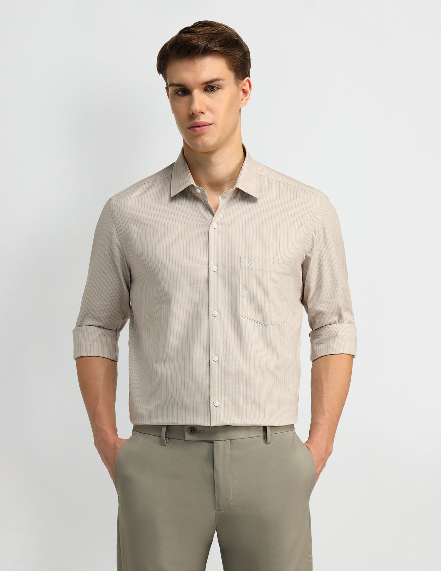 Arrow Vertical Stripe Dobby Cotton Shirt