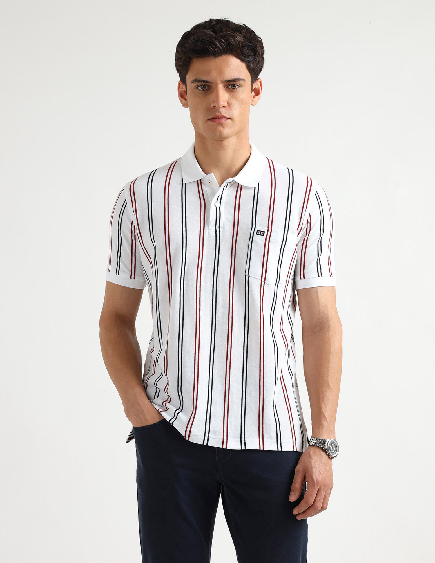 Buy Arrow Sport Vertical Striped Pure Cotton Polo Shirt