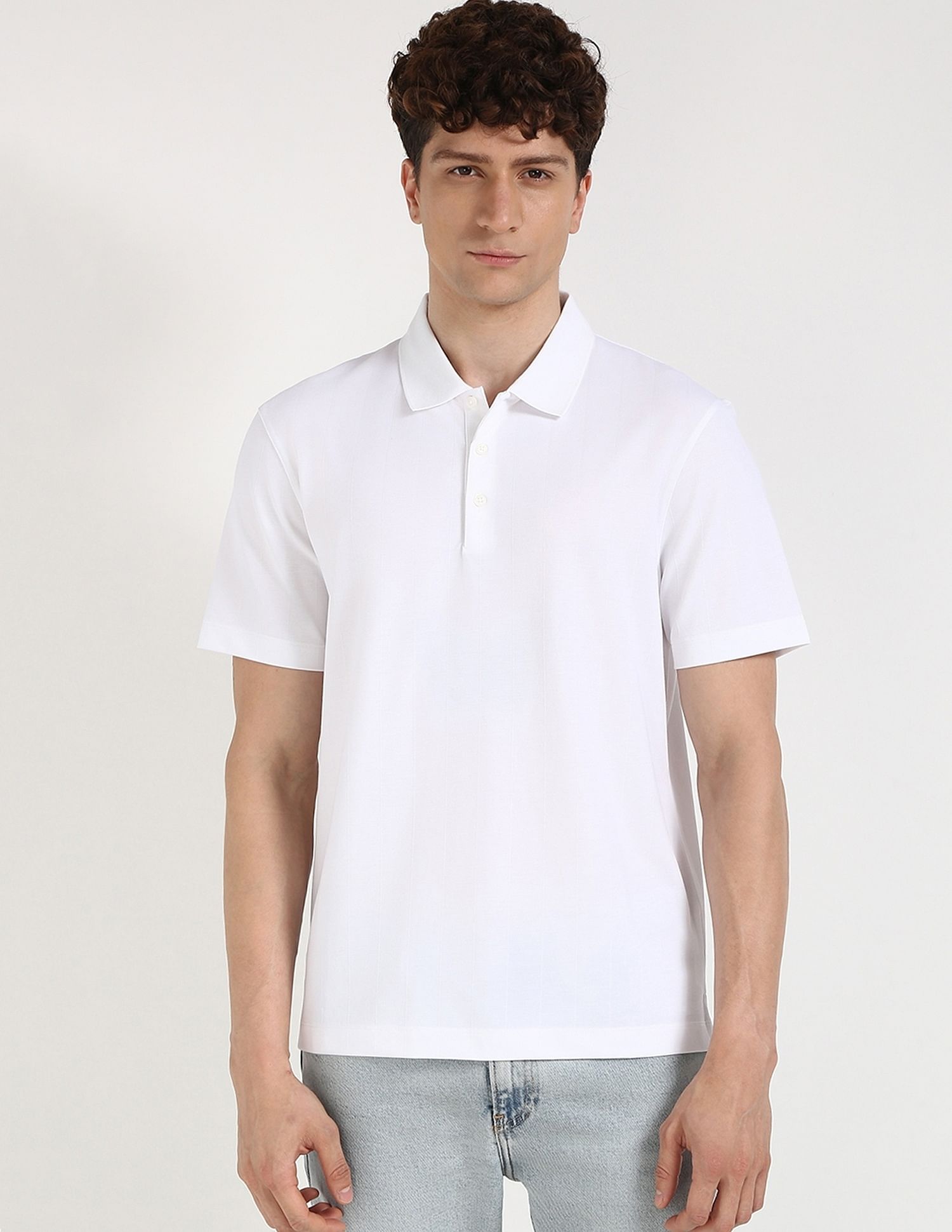 Calvin Klein Jeans Self Design Regular-Fit Polyester Polo T-Shirt