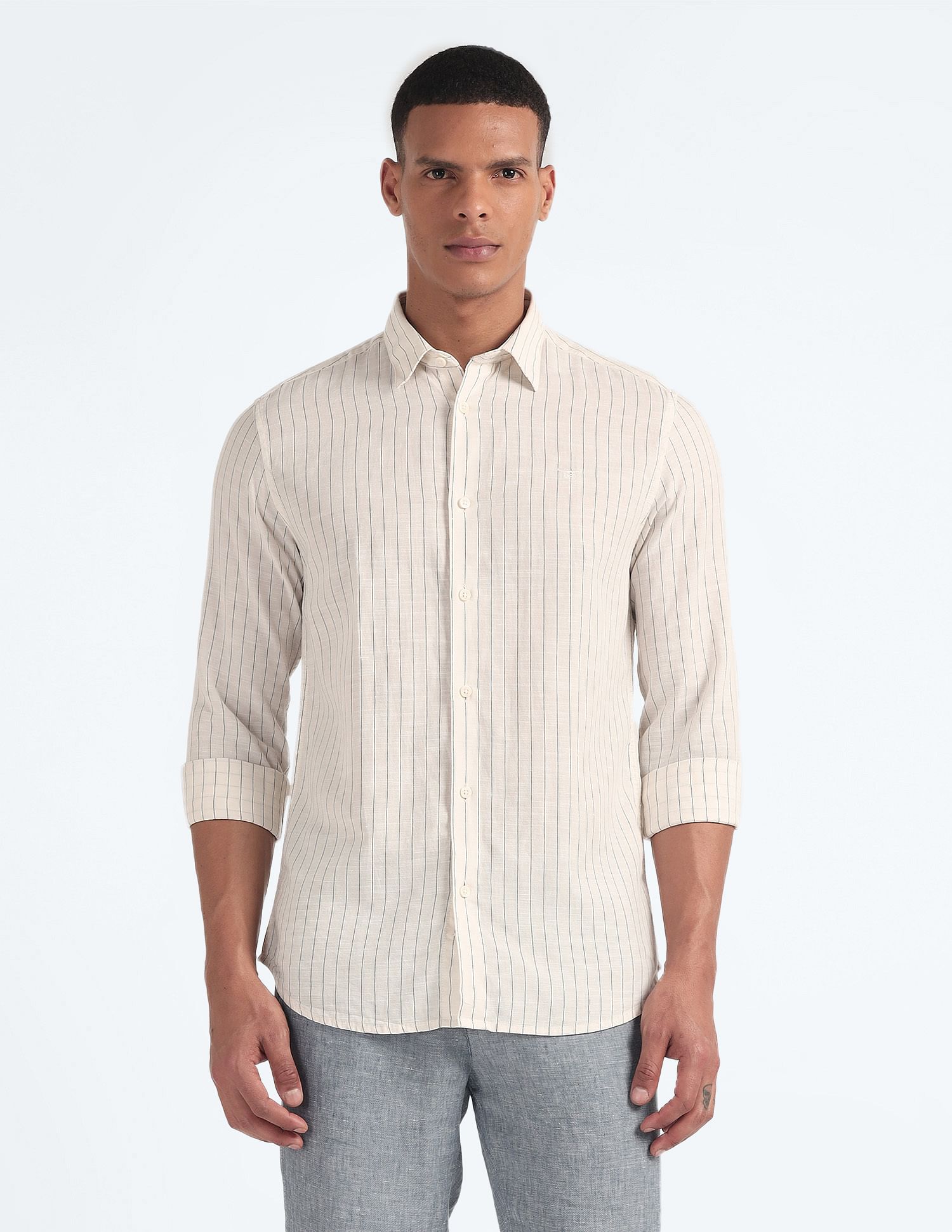 Flying Machine Tencel Hemp Cotton Stripe Shirt