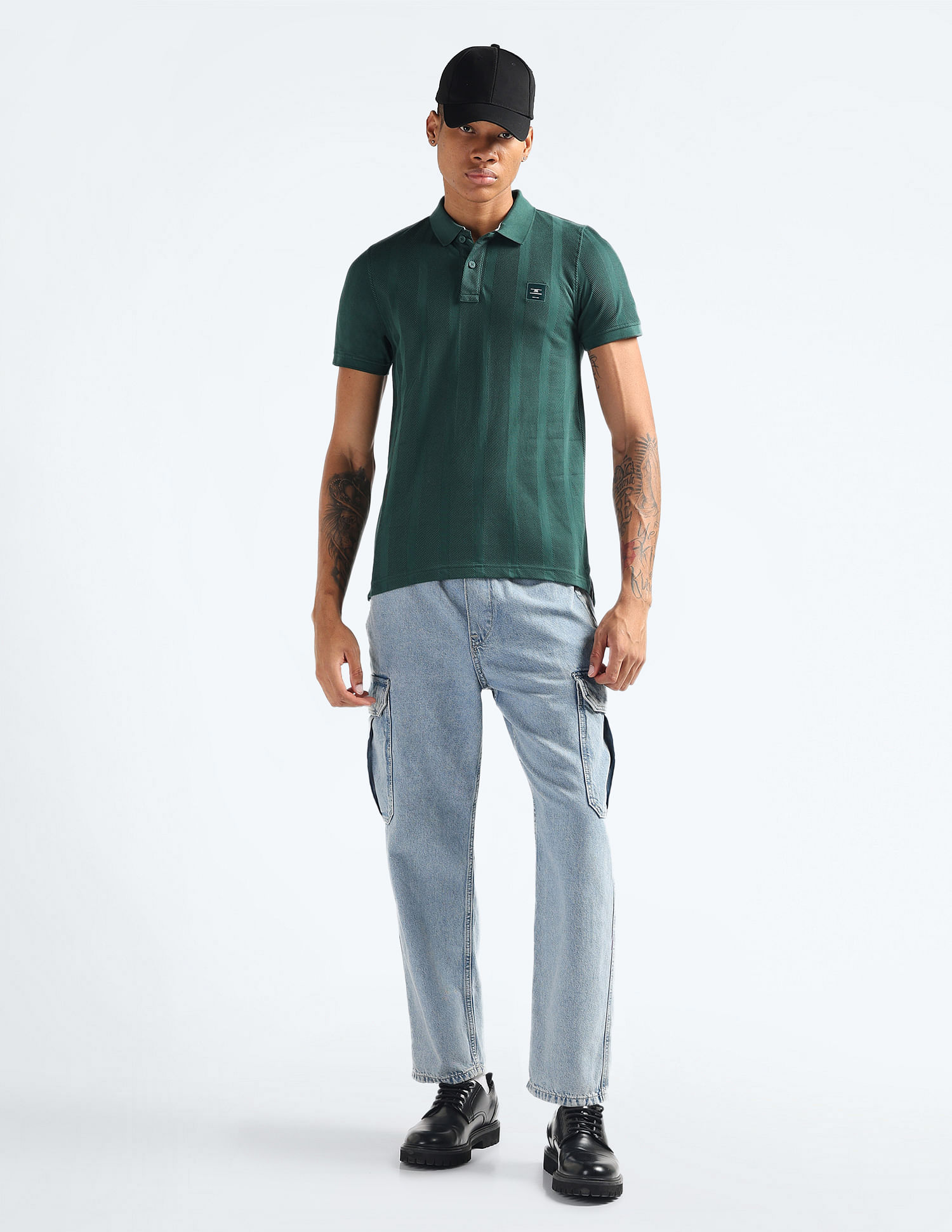 Flying Machine Vertical Stripe Patterned Knit Polo Shirt