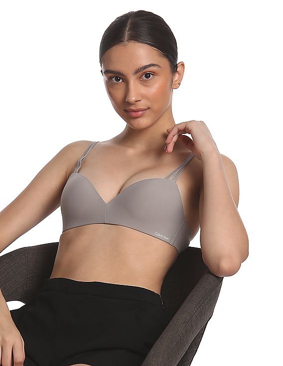Buy Calvin Klein Underwear Women Grey Adjustable Strap Lace Padded Bra 