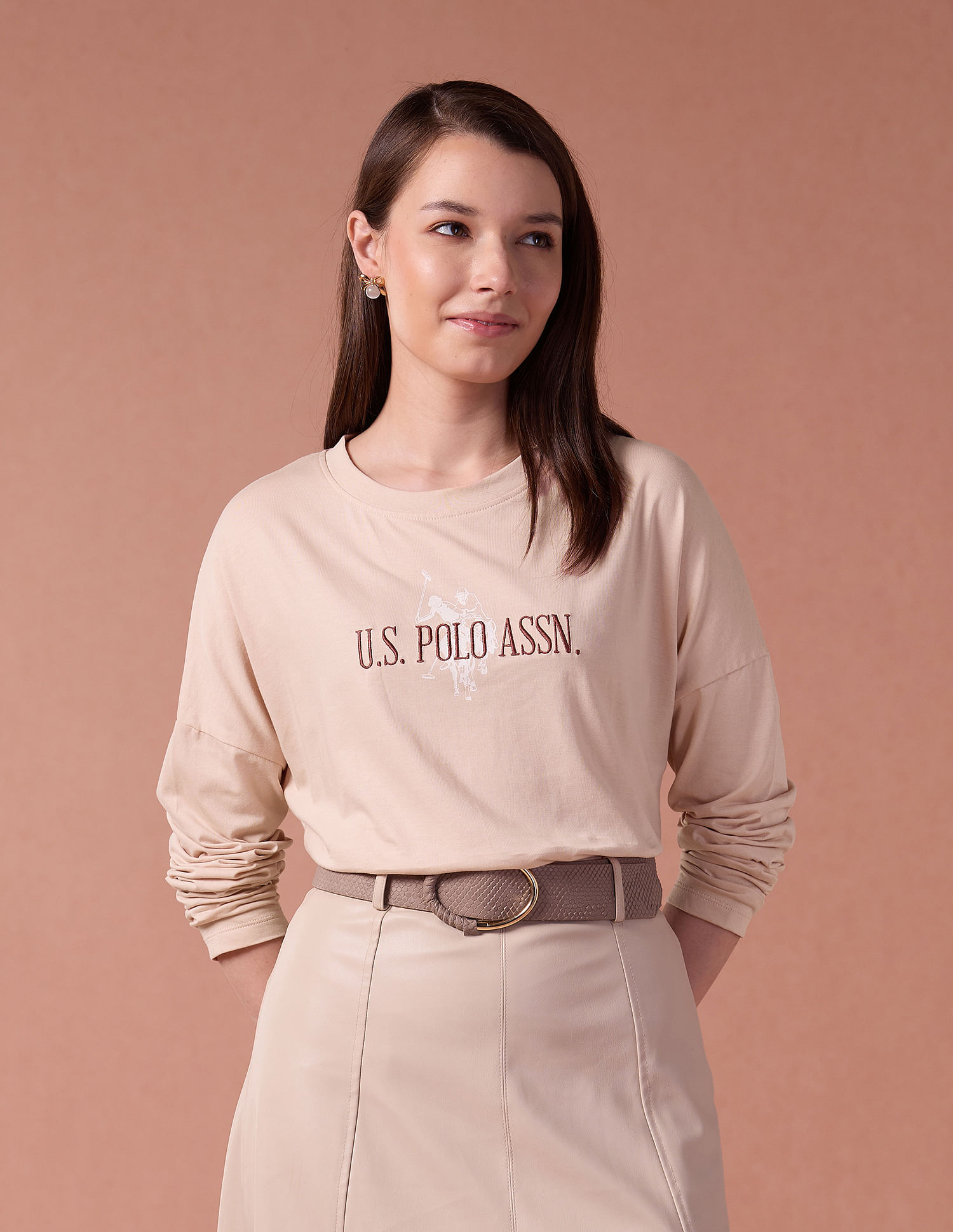 U.S. Polo Assn. Women Drop Shoulder Brand Embroidered T-Shirt