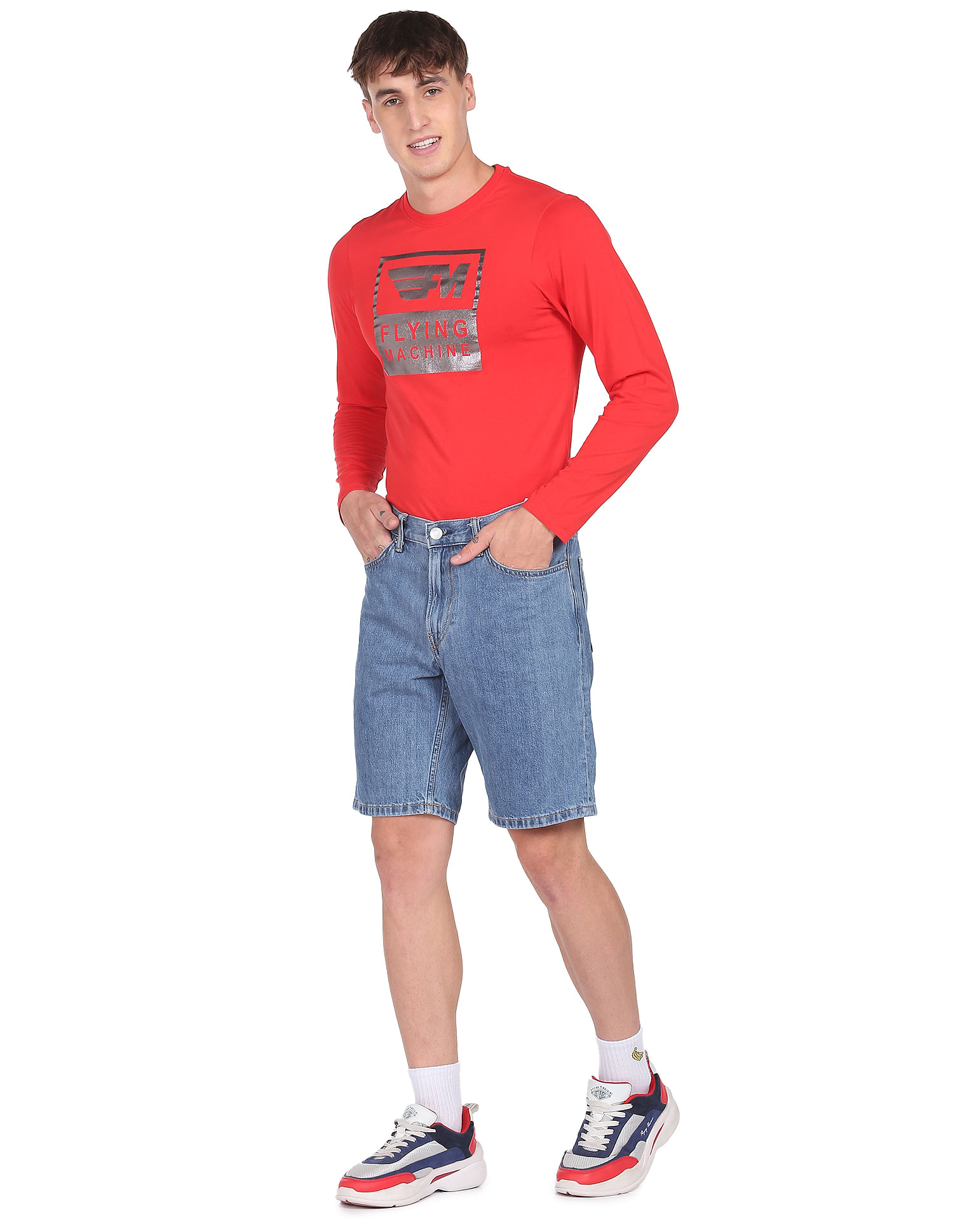 Flying Machine Long Sleeve Brand Print Cotton T-Shirt