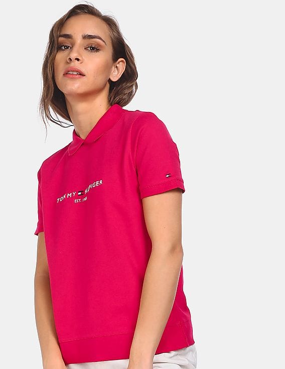 Buy Tommy Hilfiger Women Pink Short Sleeve Embroidered Logo