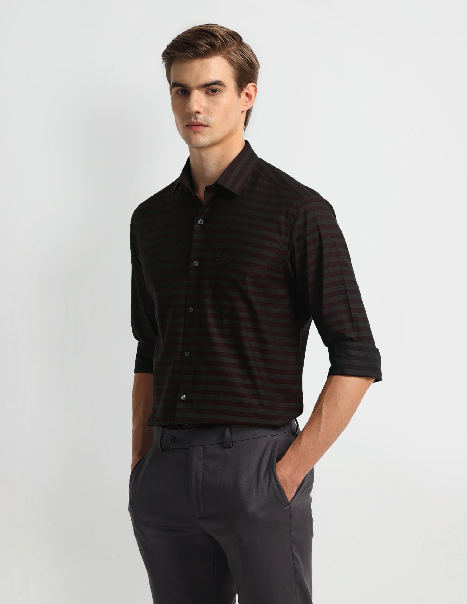 Arrow Horizontal Striped Cotton Shirt