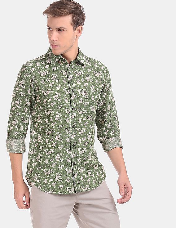 U.S. Polo Assn. Spread Collar Floral Print Linen Cotton Casual Shirt
