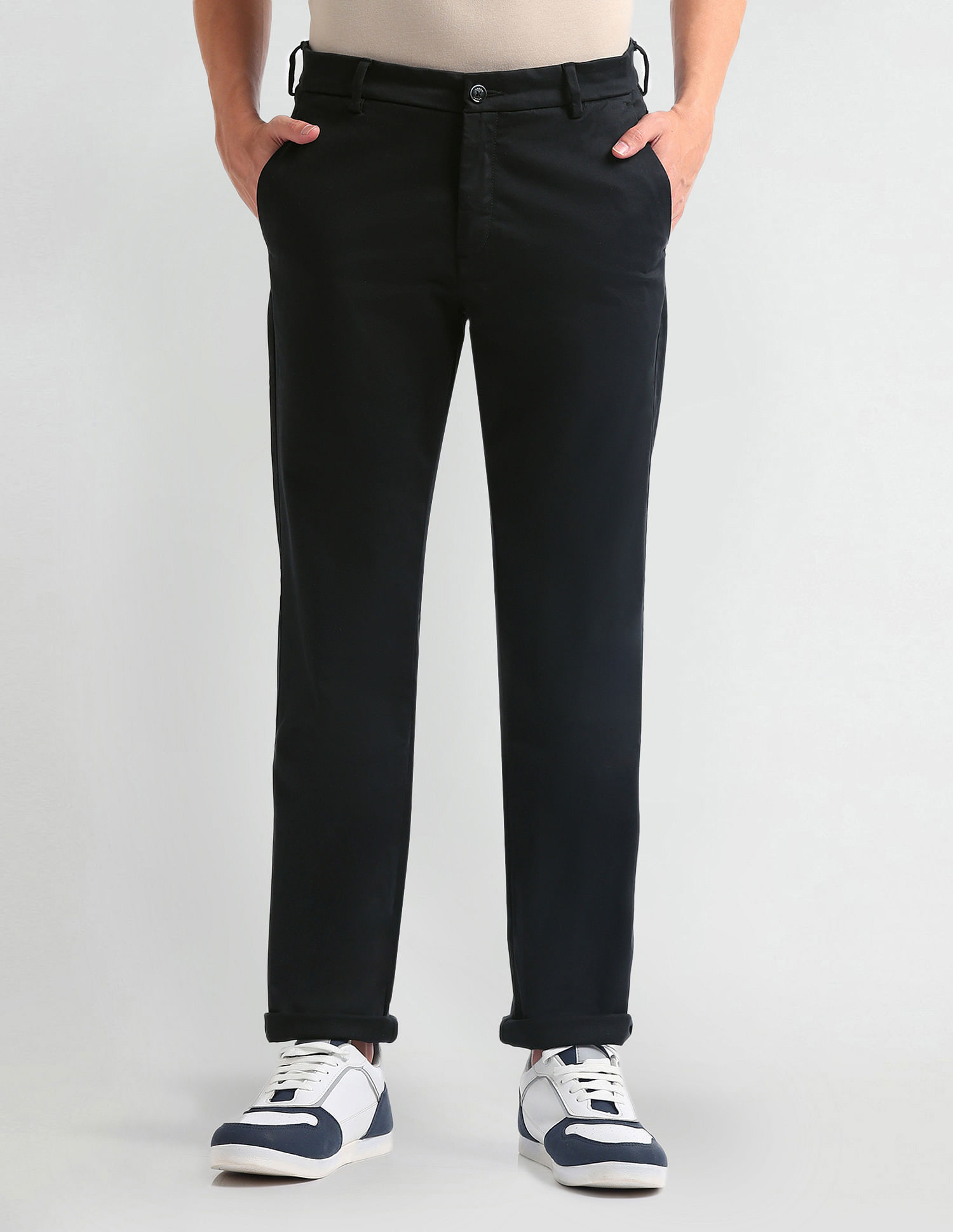 Arrow Sports Mid Rise Solid Trousers