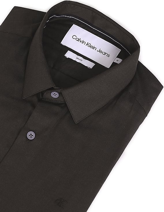 Calvin Klein Men Dark Brown Long Sleeve Slim Fit Formal Shirt