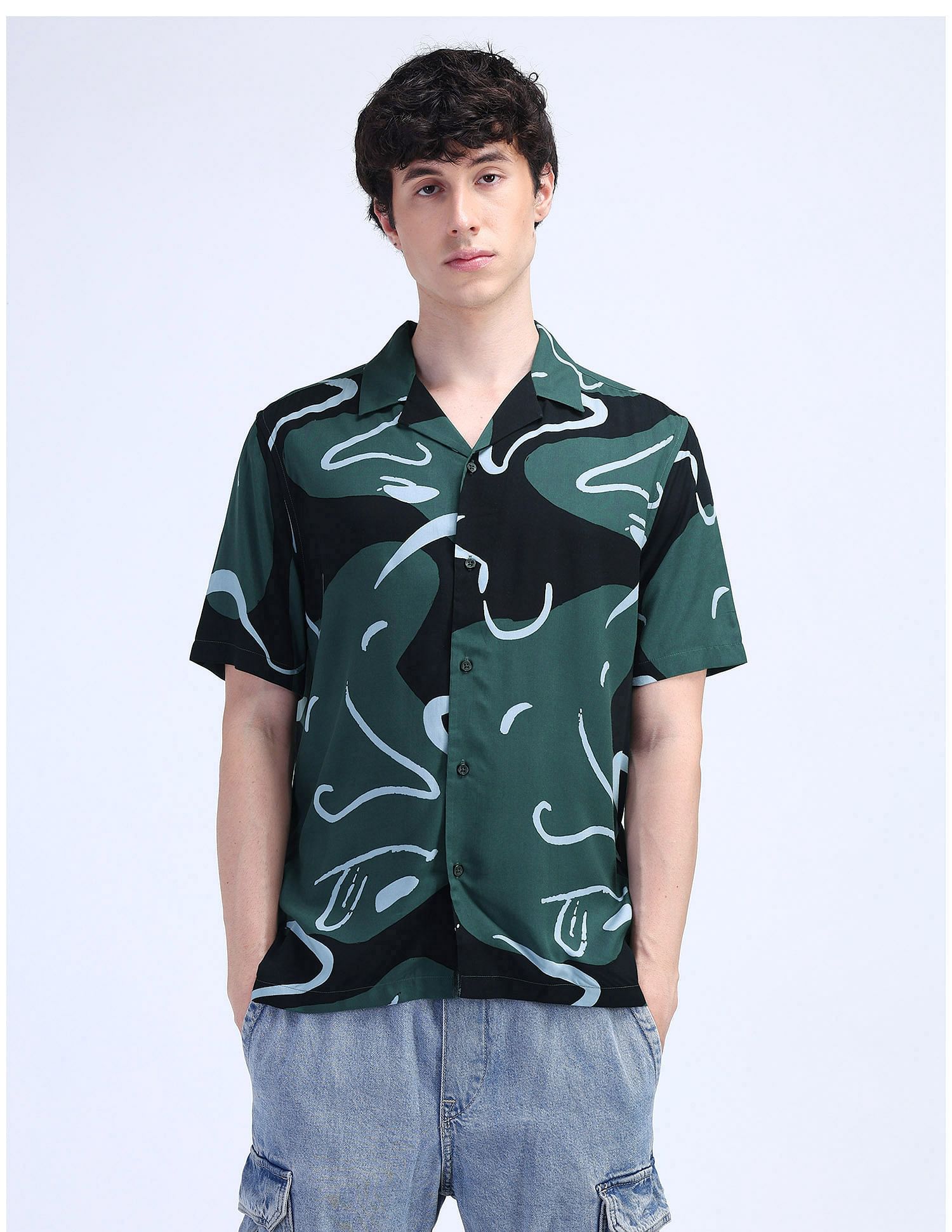 Flying Machine Abstract Print Viscose Shirt