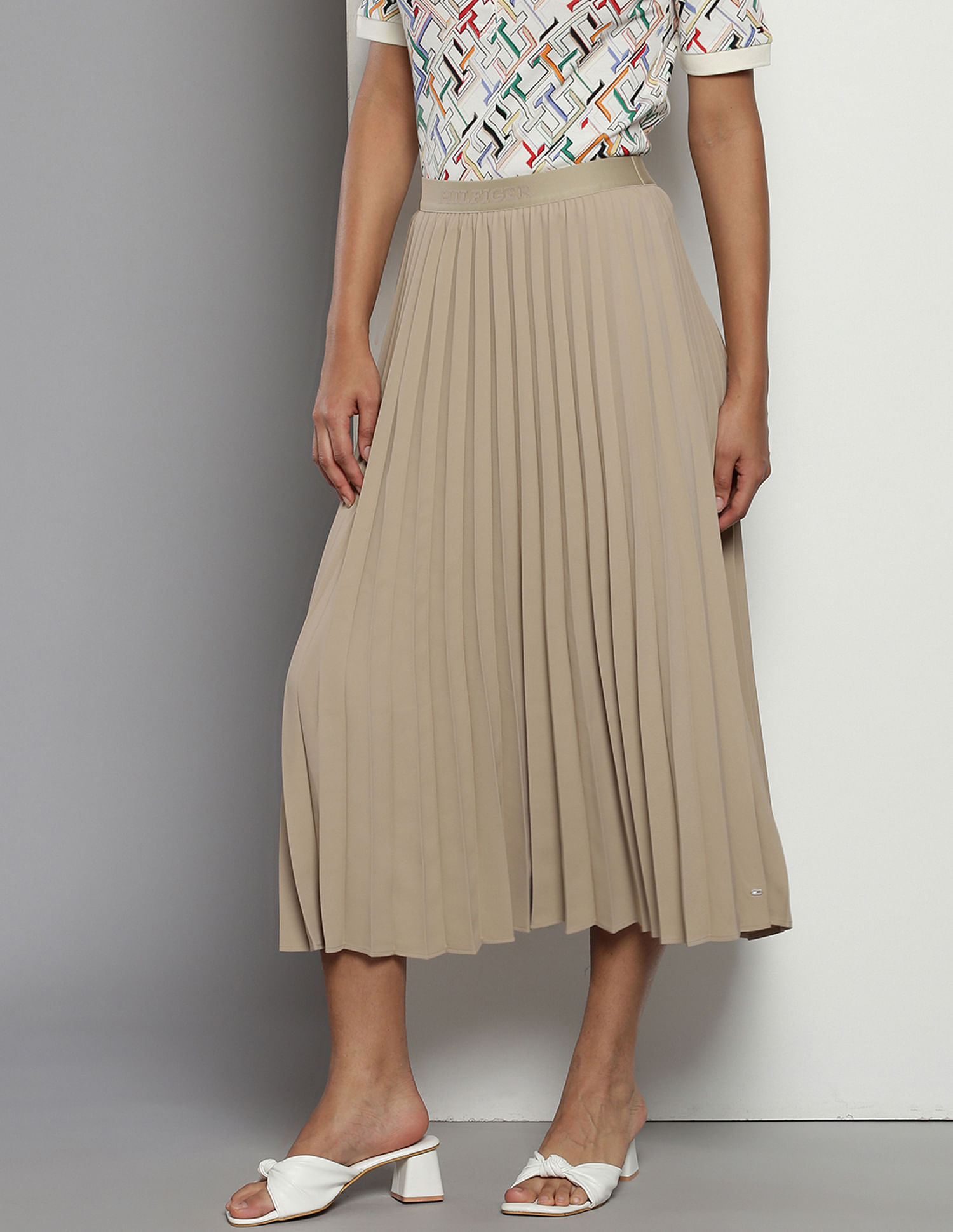 Tommy Hilfiger Fluid Twill Pleated Midi Skirt