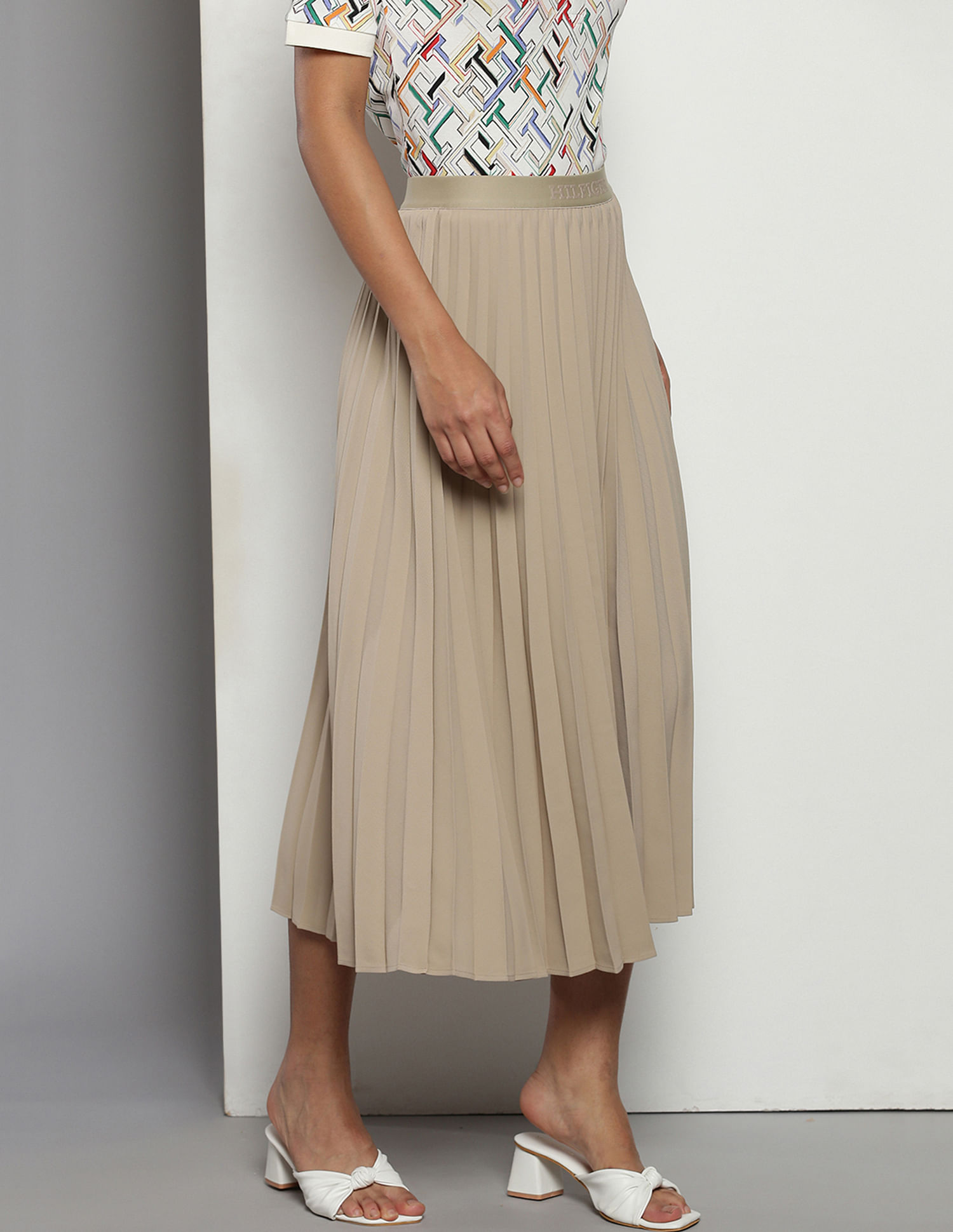 Tommy Hilfiger Fluid Twill Pleated Midi Skirt