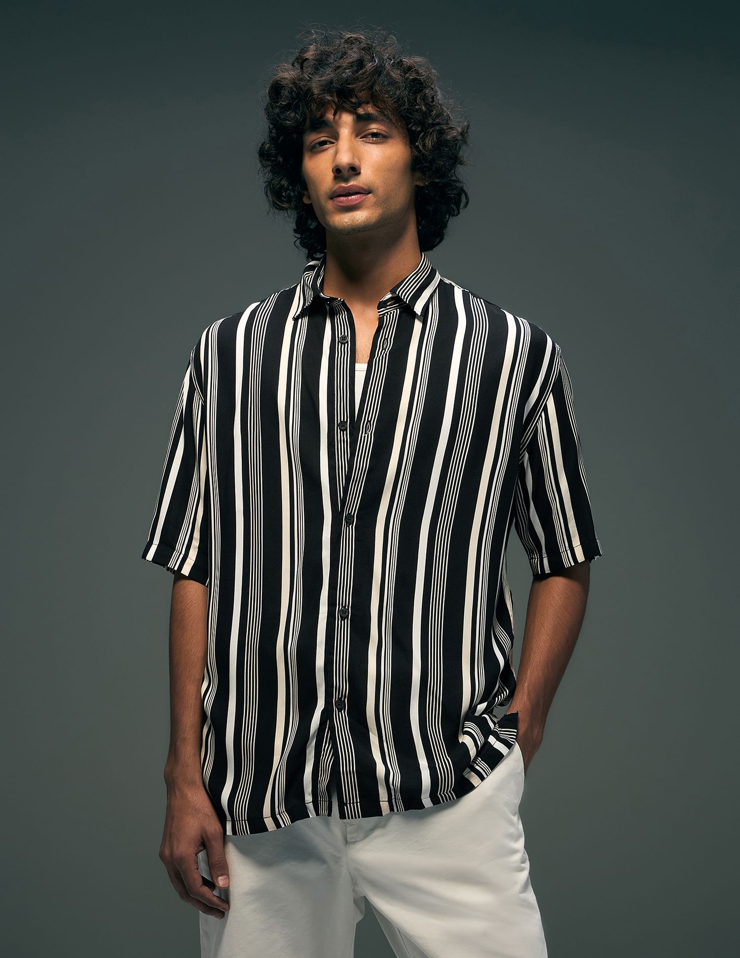 Flying Machine Vertical Striped Oversized Fit Shirt