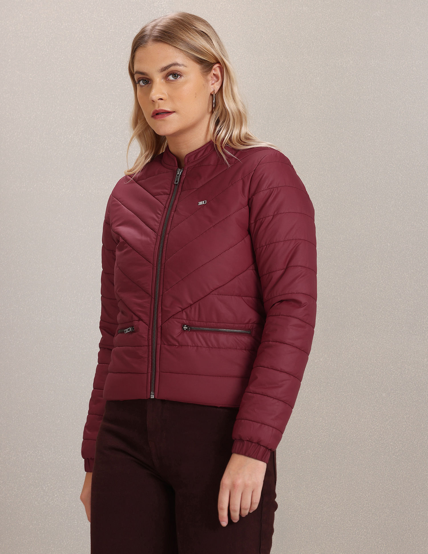 U.S. Polo Assn. Women Stand Collar Solid Quilted Jacket