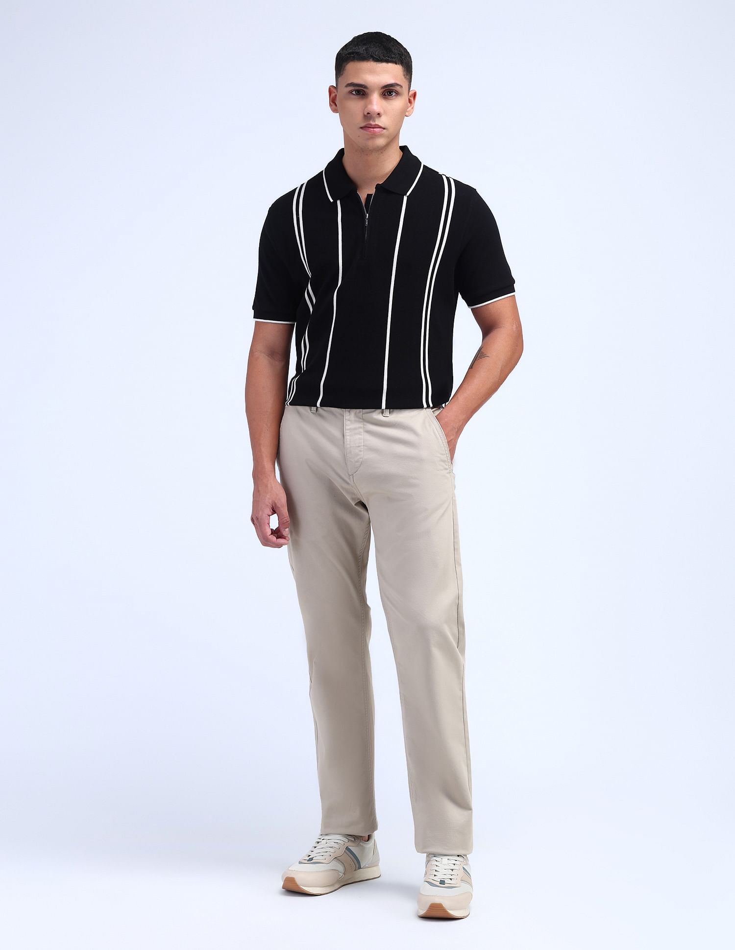 Flying Machine Vertical Striped Regular Polo Shirt