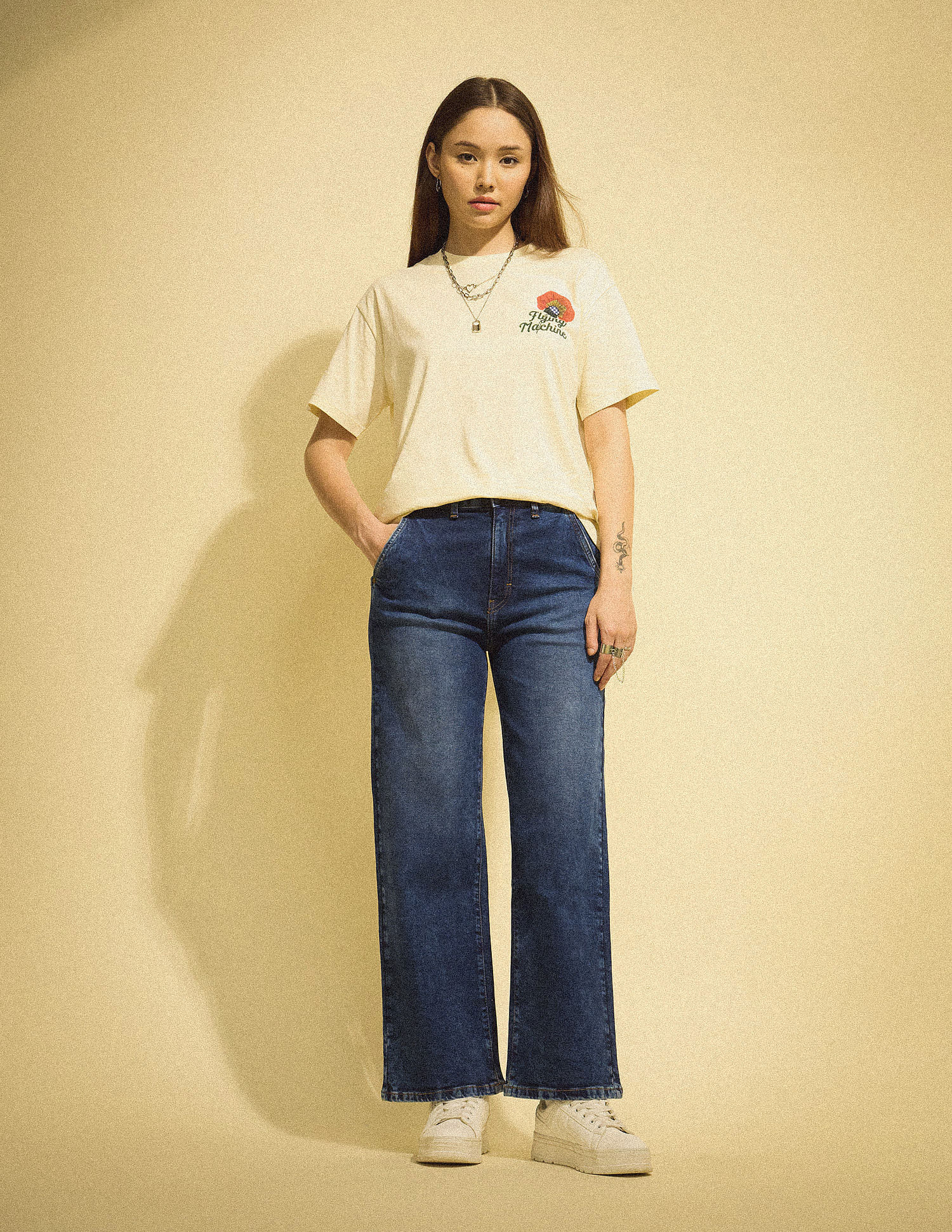 Flying Machine Women K-Street X Wide Leg Fit Cross Pocket Jeans
