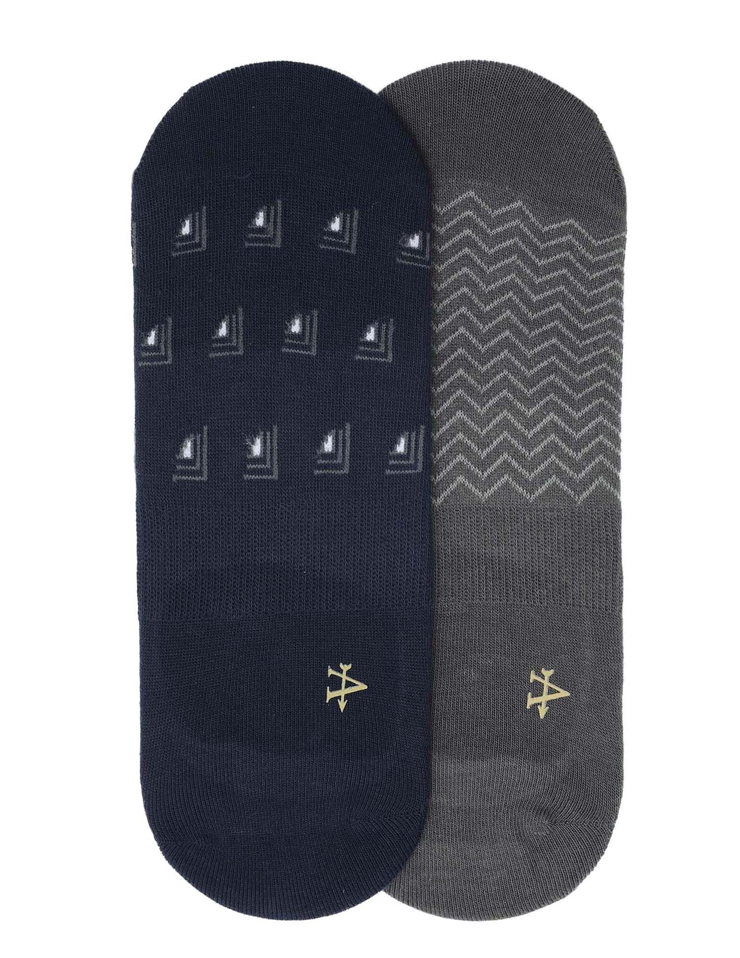 Arrow Mens No Show Printed Cotton Socks - Pack Of 2