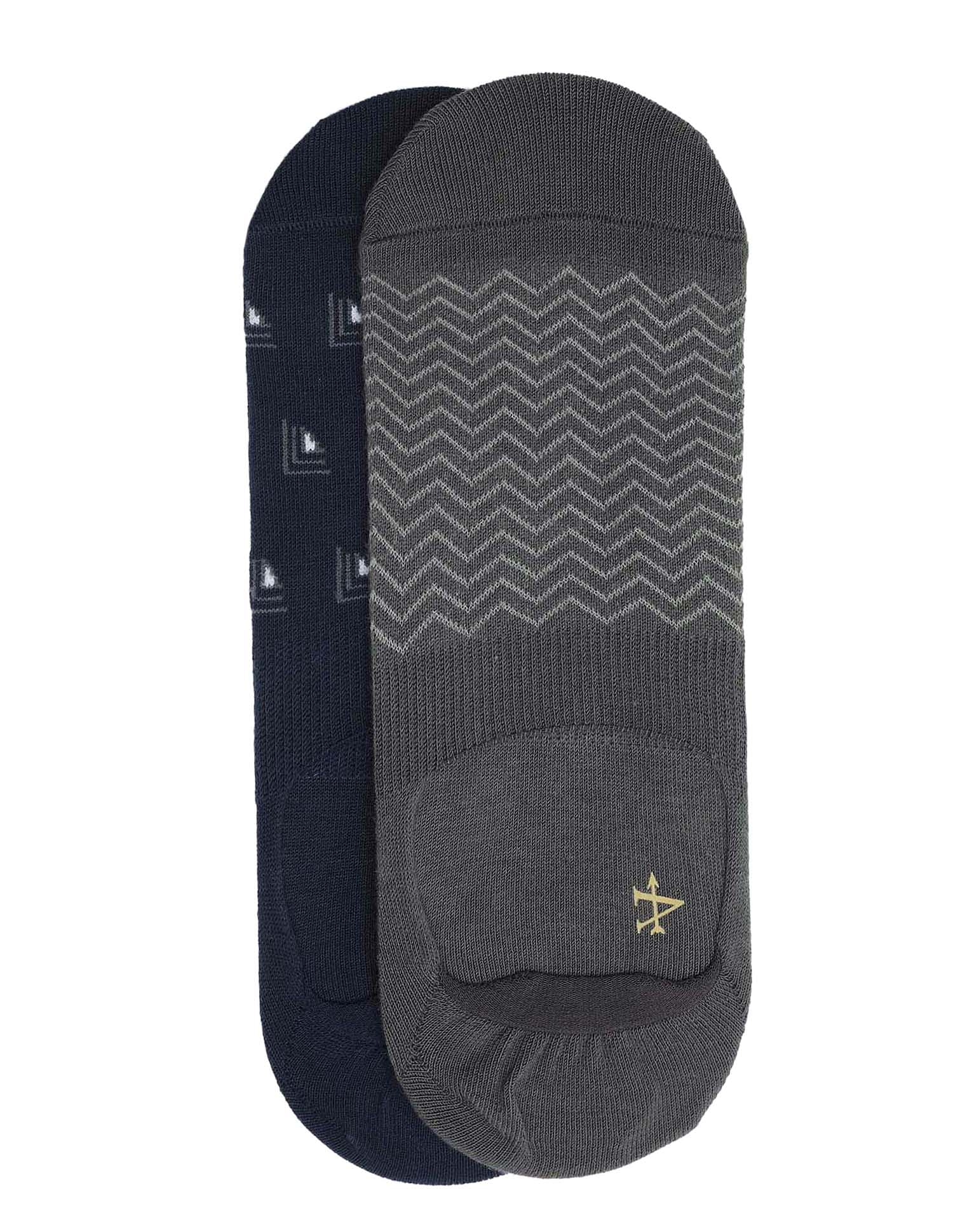 Arrow Mens No Show Printed Cotton Socks - Pack Of 2