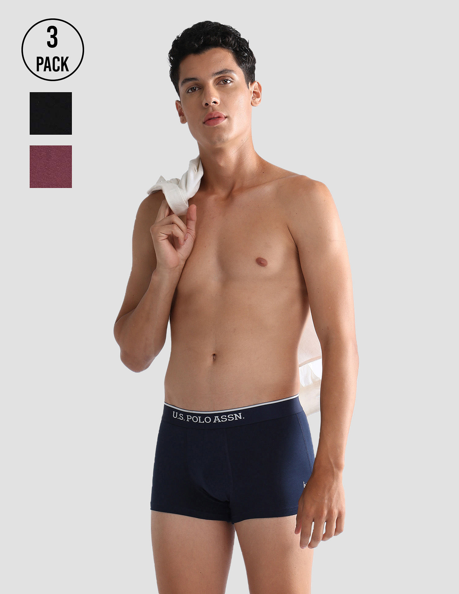 U.S. Polo Assn. Antibacterial Solid ET004 Trunks - Pack Of 3