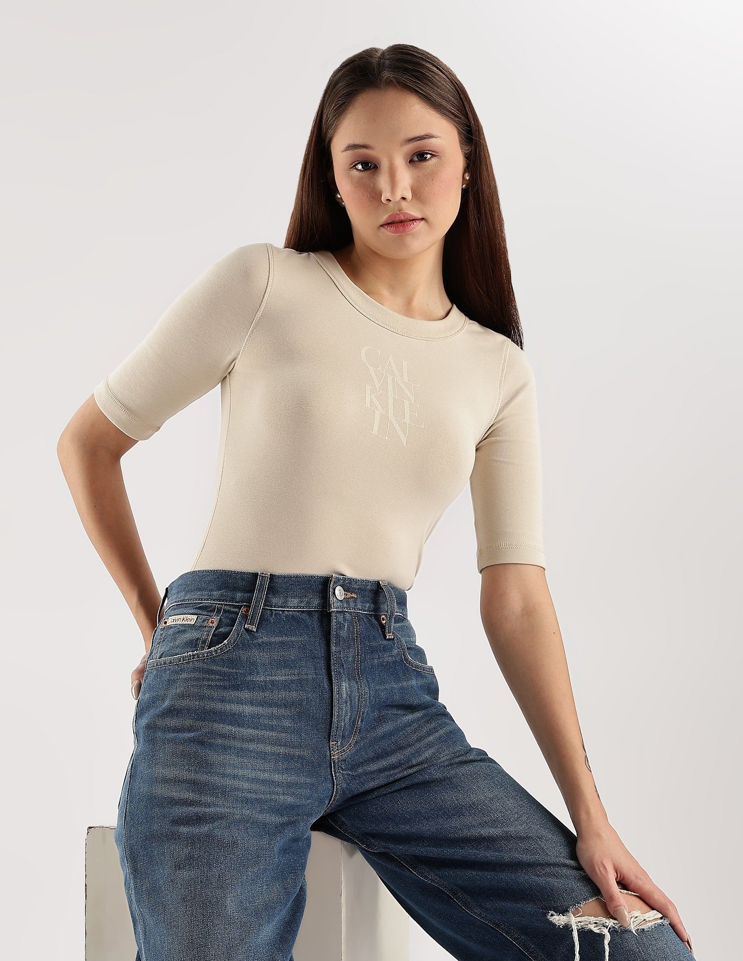 Calvin Klein Jeans Logo Slim-Fit Cotton T Shirt