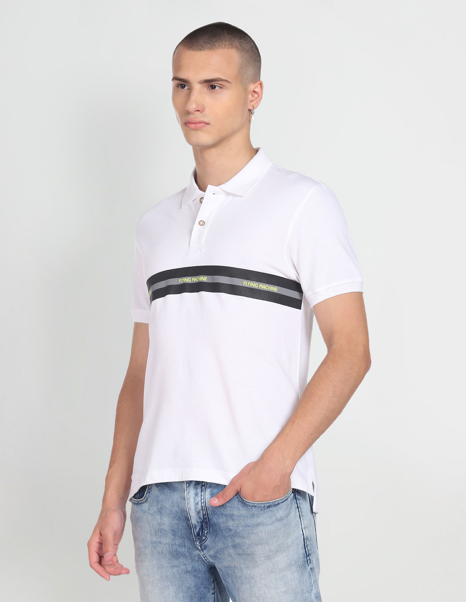 Flying Machine Horizontal Stripe Pique Cotton Polo Shirt