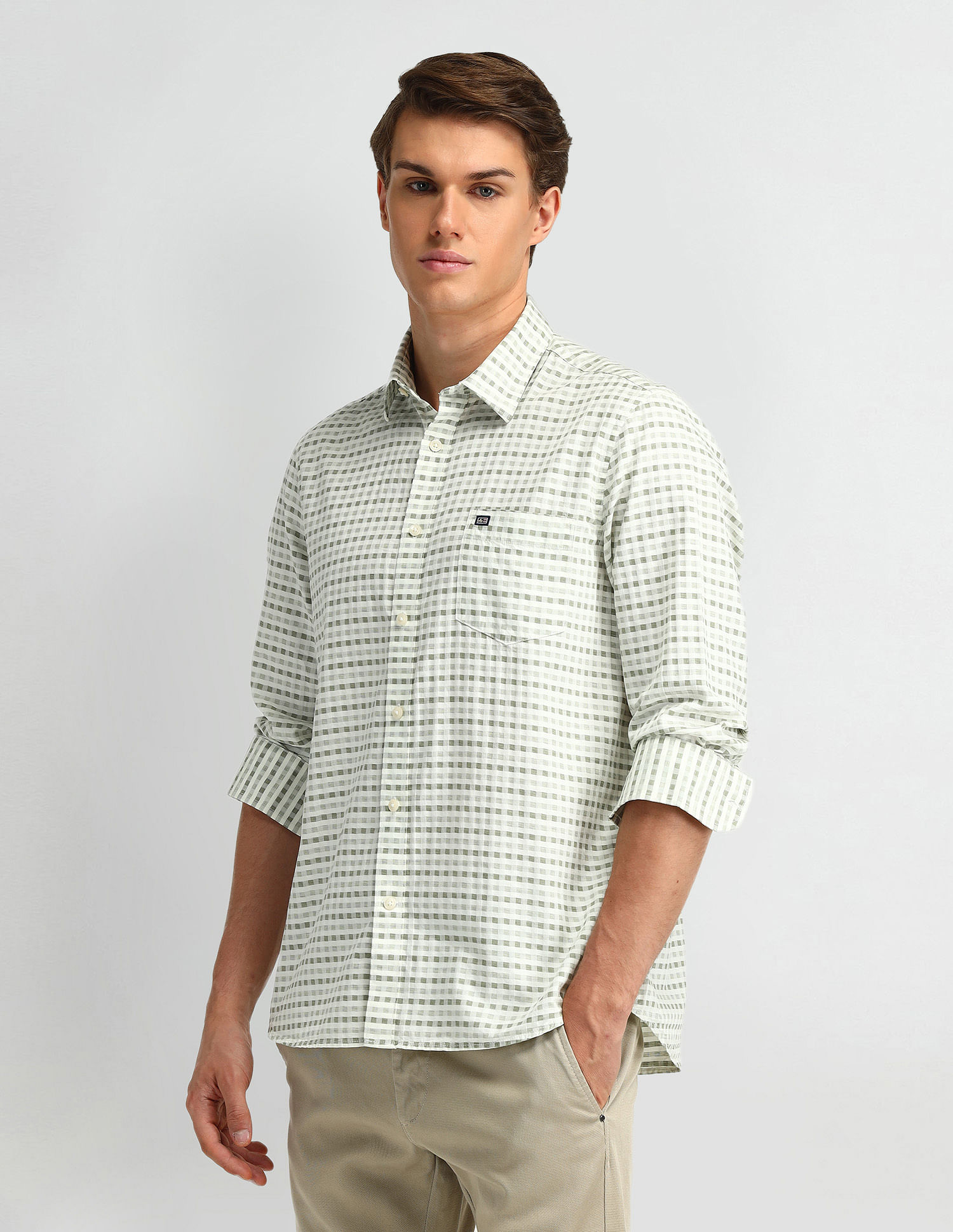 Arrow Sport Micro Checked Cotton Shirt