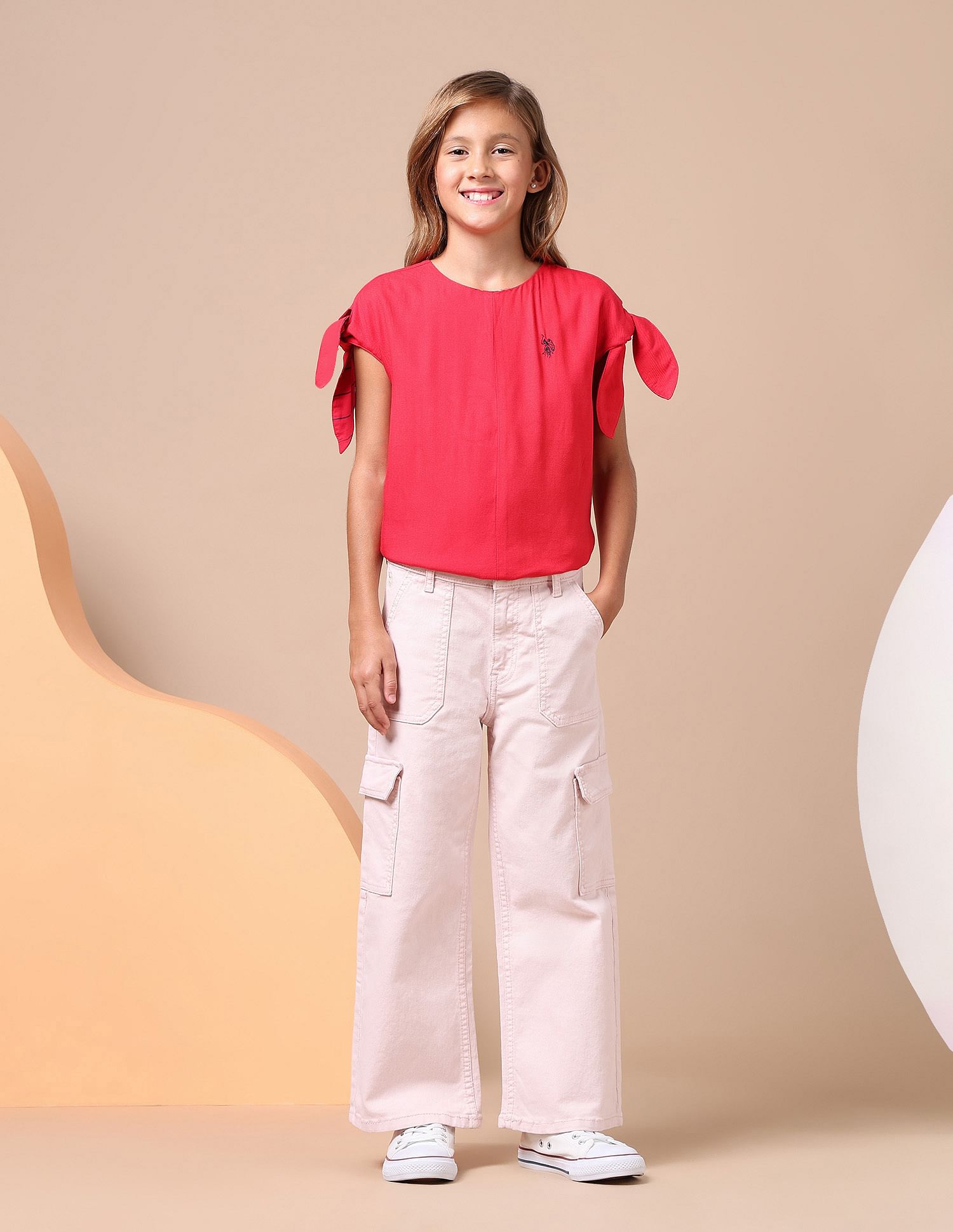 U.S. Polo Assn. Kids Girls Wide Leg Fit Cargo Jeans