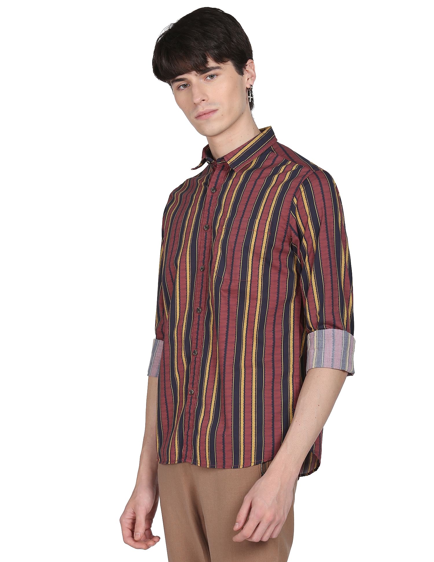 Flying Machine Vertical Stripe Cotton Shirt