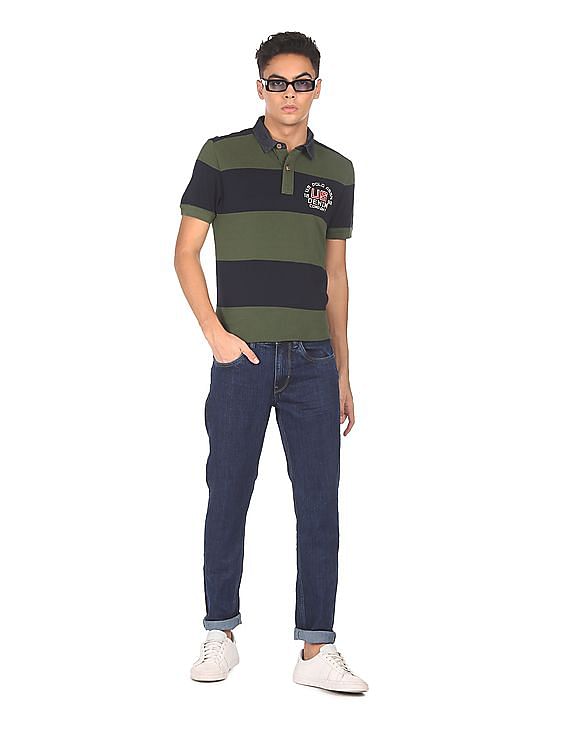 U.S. Polo Assn. Denim Co. Ribbed Collar Striped Polo Shirt