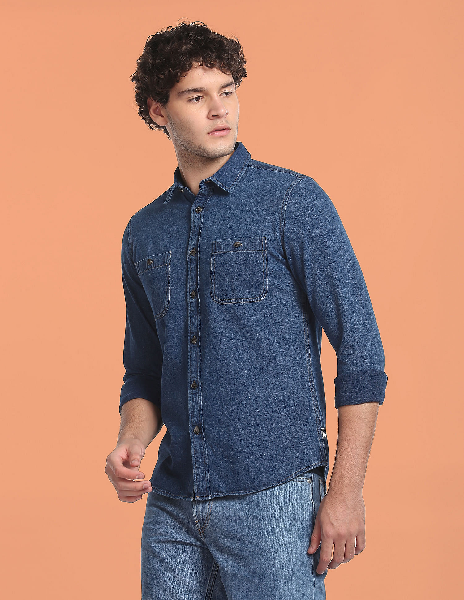 Flying Machine Patch Pocket Twill Denim Shirt