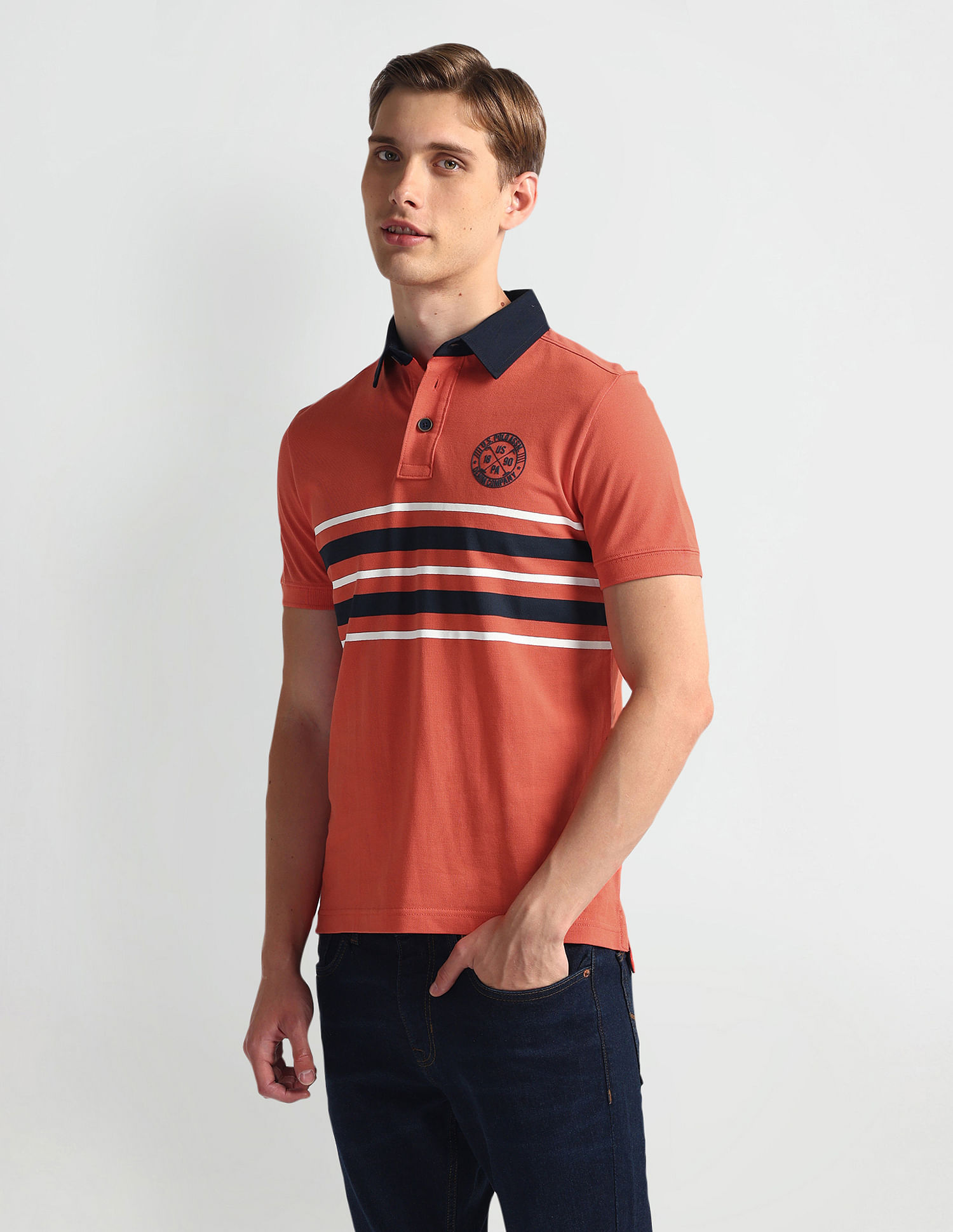 U.S. Polo Assn. Denim Co. Ribbed Collar Stripe Polo Shirt