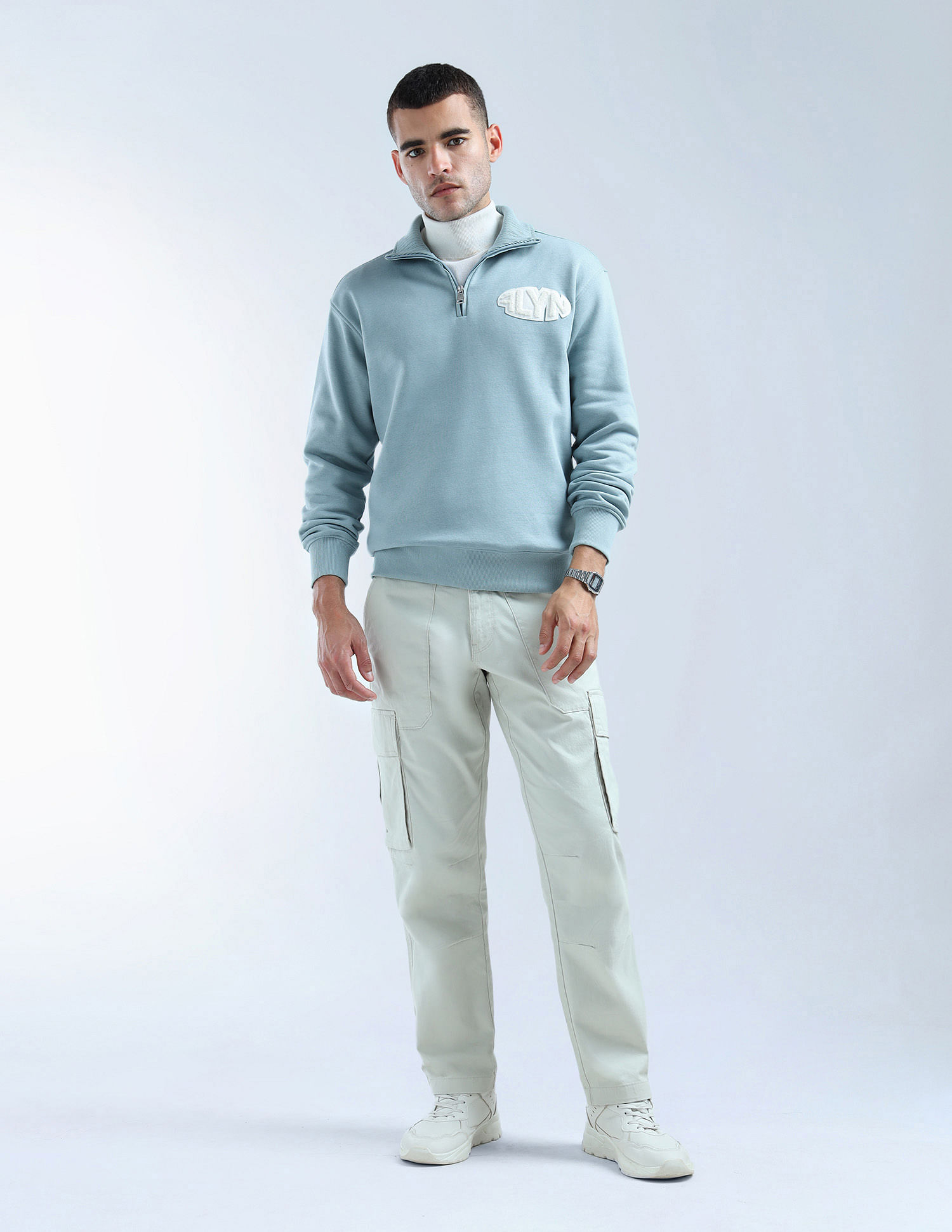 Flying Machine Solid High Neck Sweatshirt