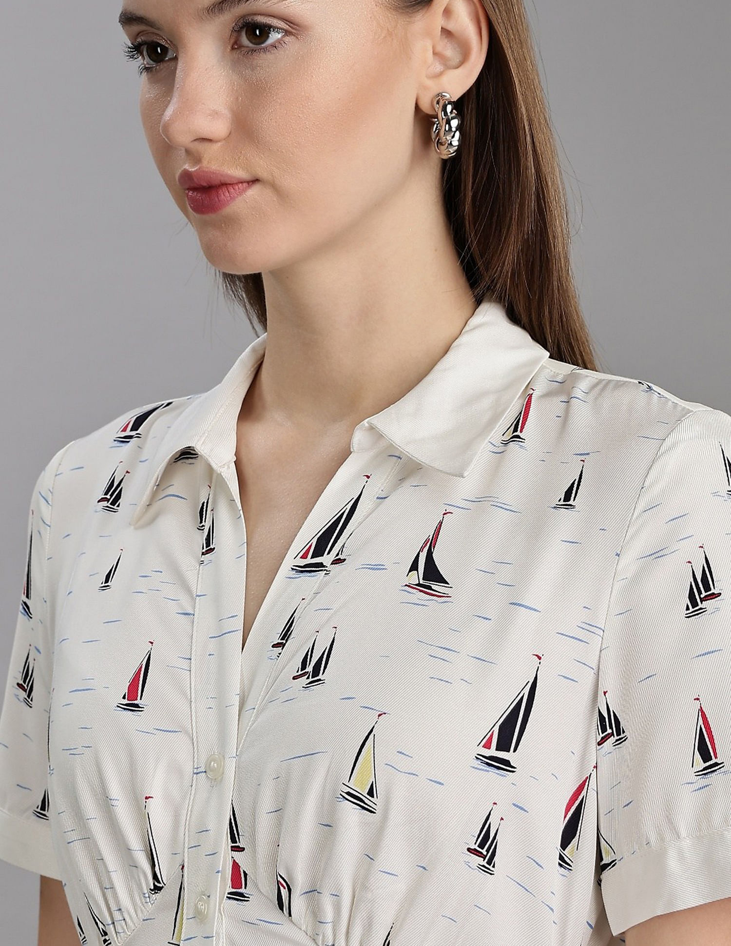 Tommy Hilfiger Viscose Spread Collar A-Line Dress