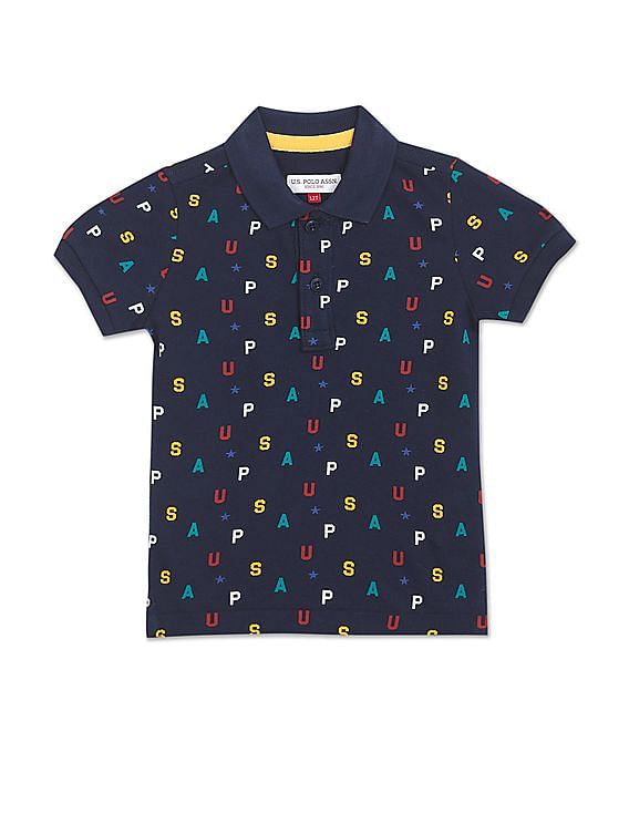 U.S. Polo Assn. Kids Ribbed Collar All Over Print Polo Shirt