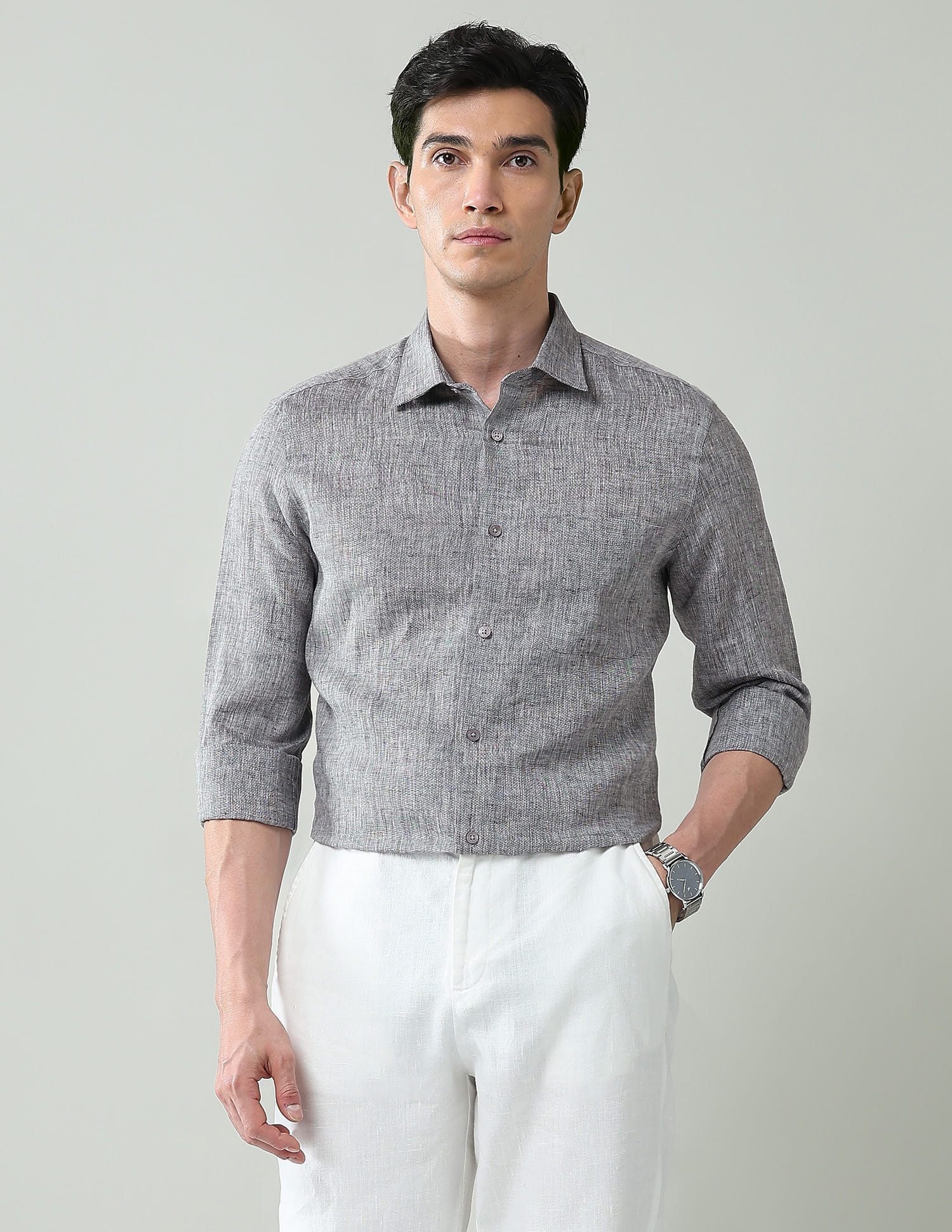 Buy AD by Arvind Cutaway Collar Irish Linen Formal Shirt - NNNOW.com