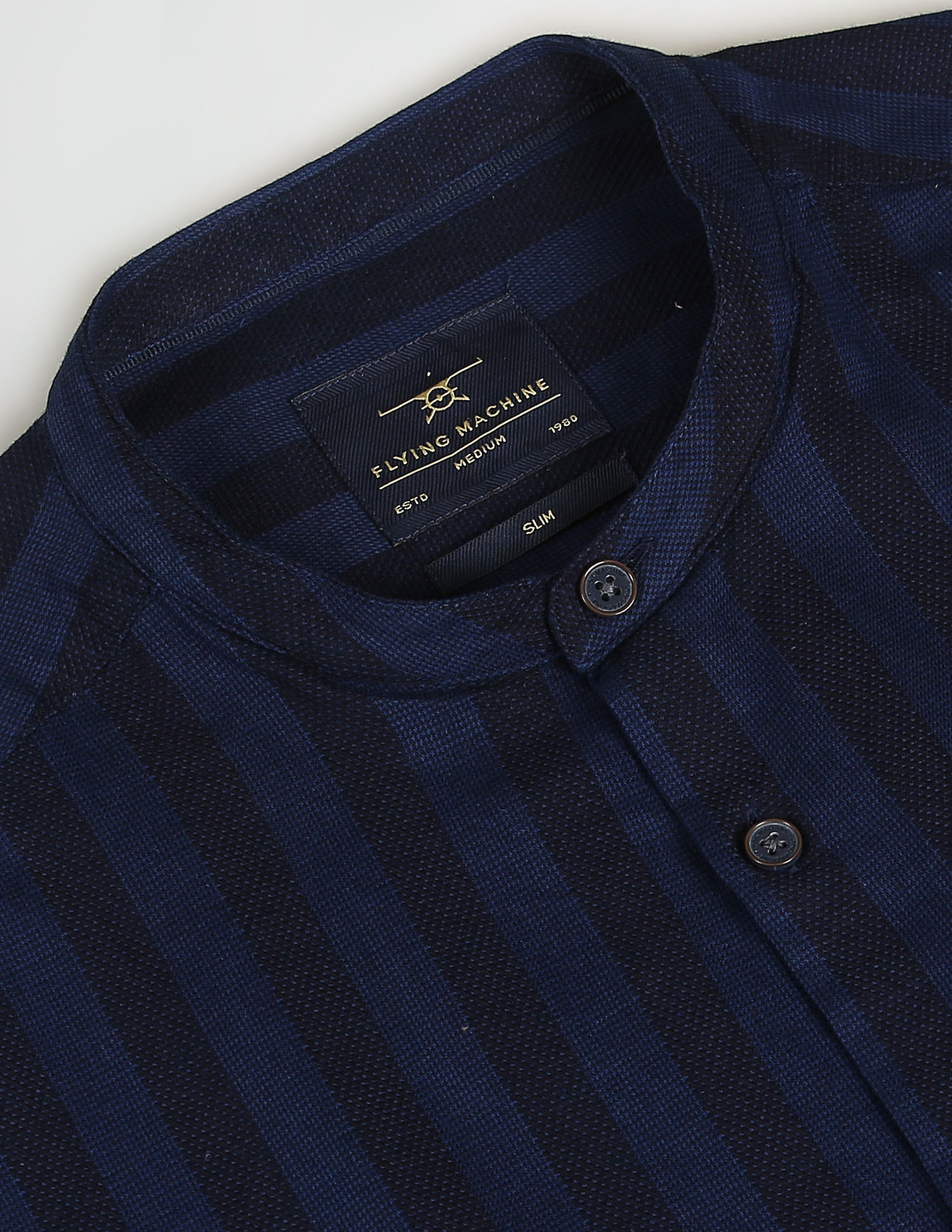Flying Machine Mandarin Collar Vertical Stripe Shirt