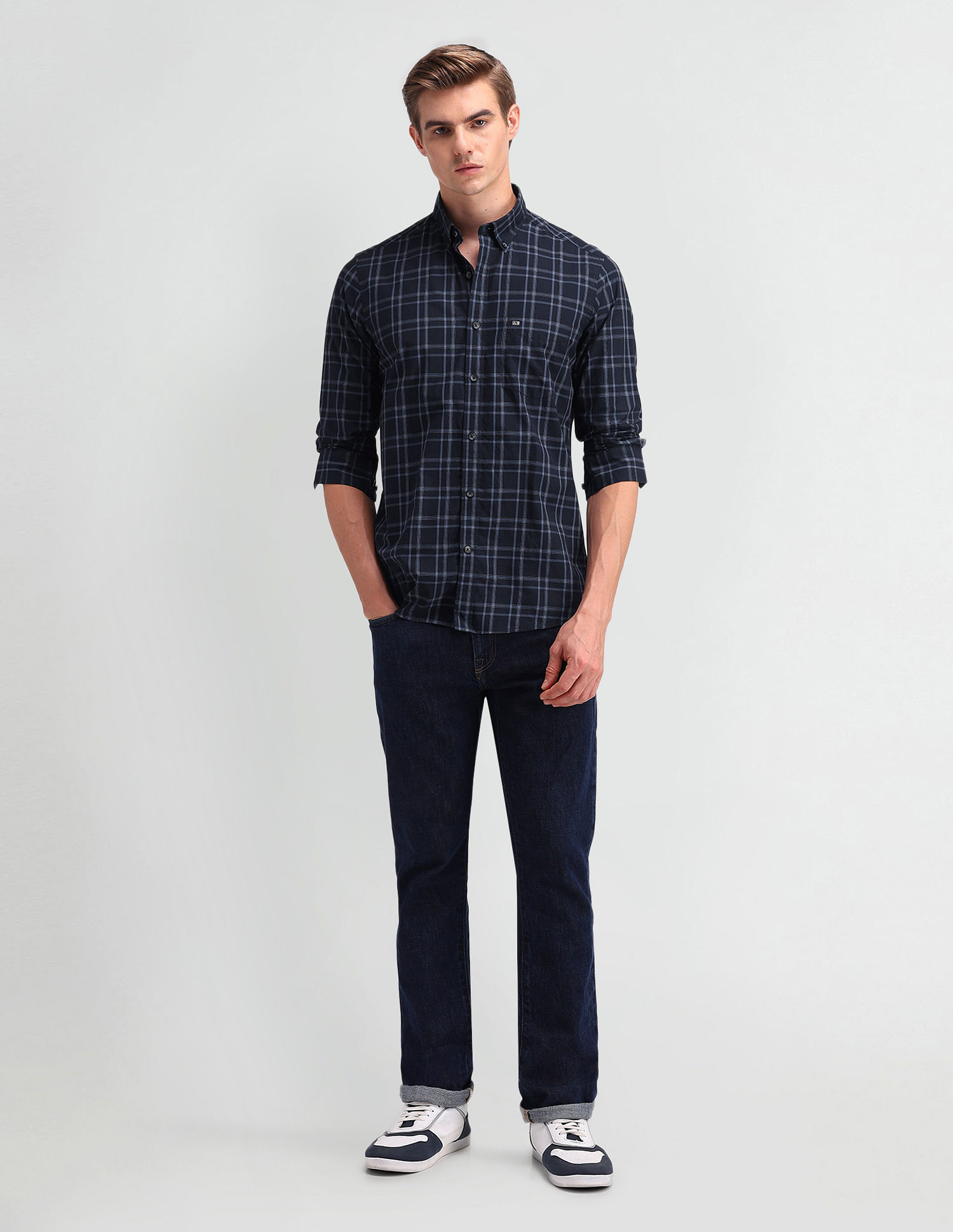 Arrow Sport Pure Cotton Grid Tattersall Checked Shirt