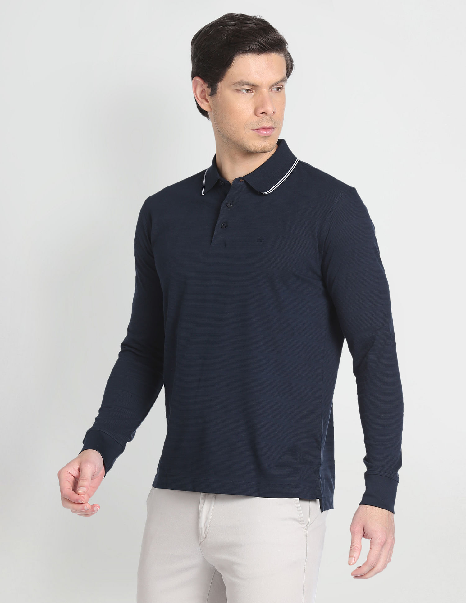 Arrow Long Sleeve Patterned Knit Polo Shirt