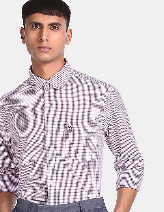 Polo Assn Mens Purple/White Check Shirt U.S