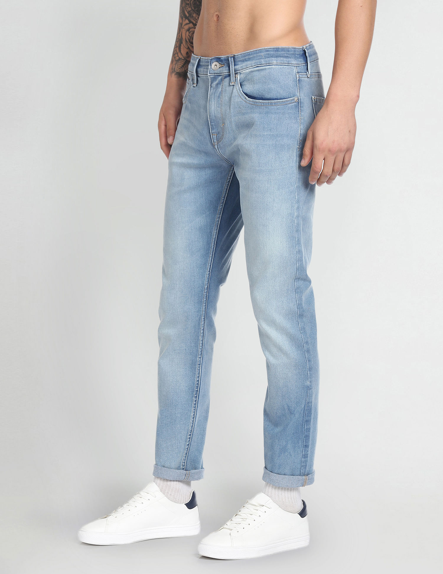 Flying Machine Slash Slim Tapered Fit Mid Rise Jeans