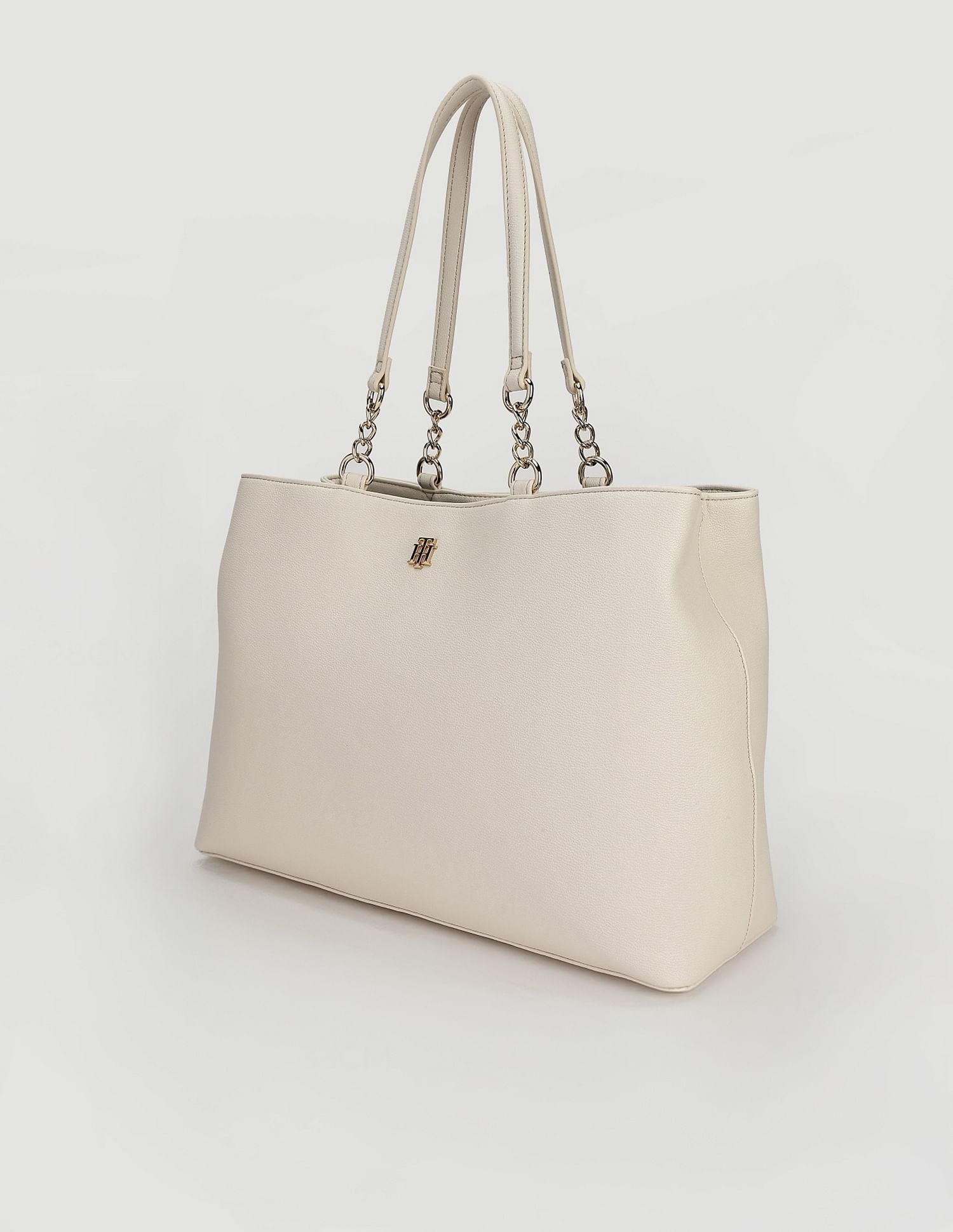 Tommy Hilfiger Solid Beige PU Totes