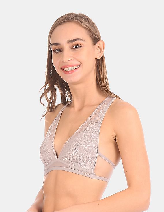 Buy Calvin Klein Underwear Women Light Grey Lightly Padded Lace Bralette 