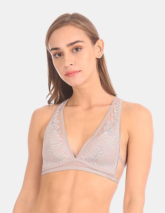 Buy Calvin Klein Underwear Women Light Grey Lightly Padded Lace Bralette 