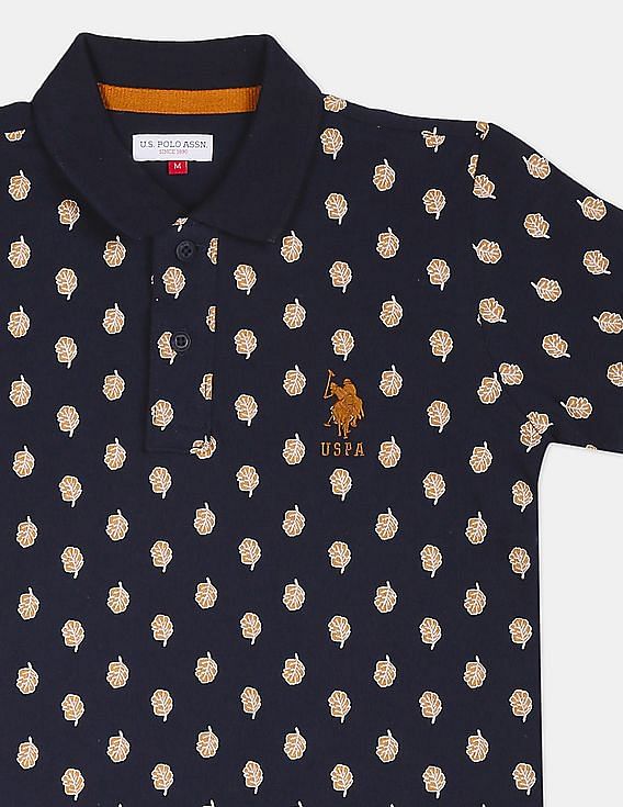 U.S. Polo Assn. Kids Boys Dark Blue Printed Pique Polo Shirt